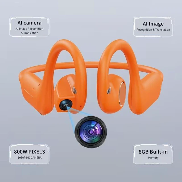 Alt view image 2 of 5 - Shine Flares E12 Bone Conduction Headphones with Camera, 8MP AI Headset