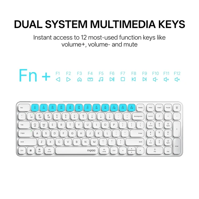 Alt view image 4 of 5 - Rapoo 9350S Multi-Device Keyboard and Mouse Combo, 2.4GHz/Bluetooth 5.0/4.0 Wireless Keyboard & Mouse Set for Windows/Mac/Linux/Chrome, Support 4 Devices, Rechargeable, Silent Click, White
