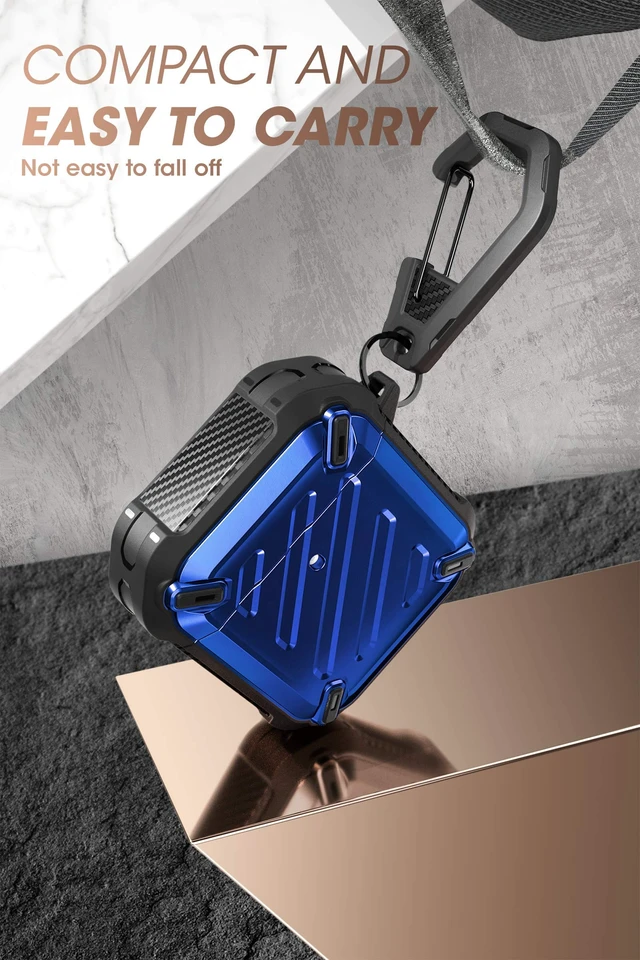 Alt view image 4 of 5 - SUPCASE Unicorn Beetle Pro Series Case Designed for Airpods 1 & 2, Full-Body Rugged Protective Case with Carabiner for Apple Airpods 1st & 2nd (Blue)