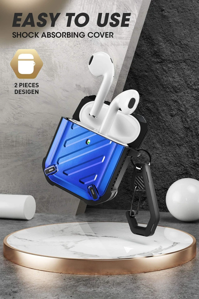 Alt view image 3 of 5 - SUPCASE Unicorn Beetle Pro Series Case Designed for Airpods 1 & 2, Full-Body Rugged Protective Case with Carabiner for Apple Airpods 1st & 2nd (Blue)