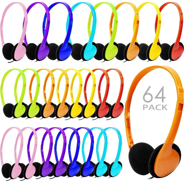 Main image of CN-Outlet Classroom Headphones Bulk 64 Pack Multi Color Class Set for School Students Kids Children Toddler Boys Girls Teen and Adult