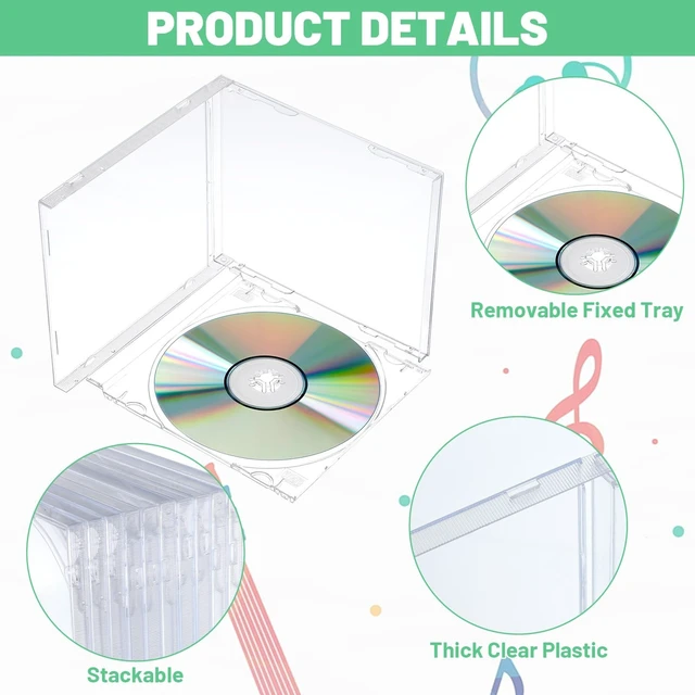 Alt view image 3 of 5 - 25 Pcs Plastic Cd Case, Clear Dvd Disc Cases, Clear Standard Jewel Cd Cases