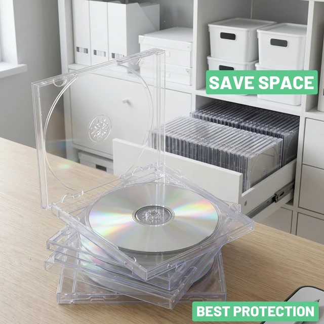 Alt view image 4 of 5 - 25 Pcs Plastic Cd Case, Clear Dvd Disc Cases, Clear Standard Jewel Cd Cases