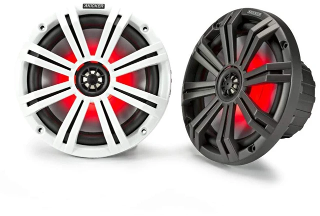 Alt view image 2 of 5 - 2 Pair (Qty 4) of Kicker KM 8" 300 Watt Peak Power Marine Multi Color LED Coaxial Boat Speakers with Charcoal and White Grilles, Speaker Wire