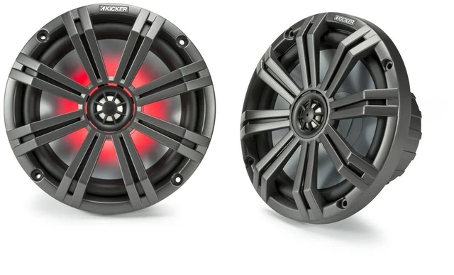Alt view image 3 of 5 - 2 Pair (Qty 4) of Kicker KM 8" 300 Watt Peak Power Marine Multi Color LED Coaxial Boat Speakers with Charcoal and White Grilles, Speaker Wire