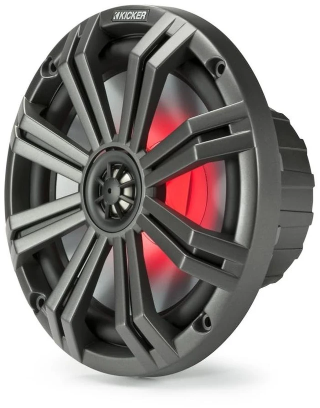 Alt view image 4 of 5 - 2 Pair (Qty 4) of Kicker KM 8" 300 Watt Peak Power Marine Multi Color LED Coaxial Boat Speakers with Charcoal and White Grilles, Speaker Wire