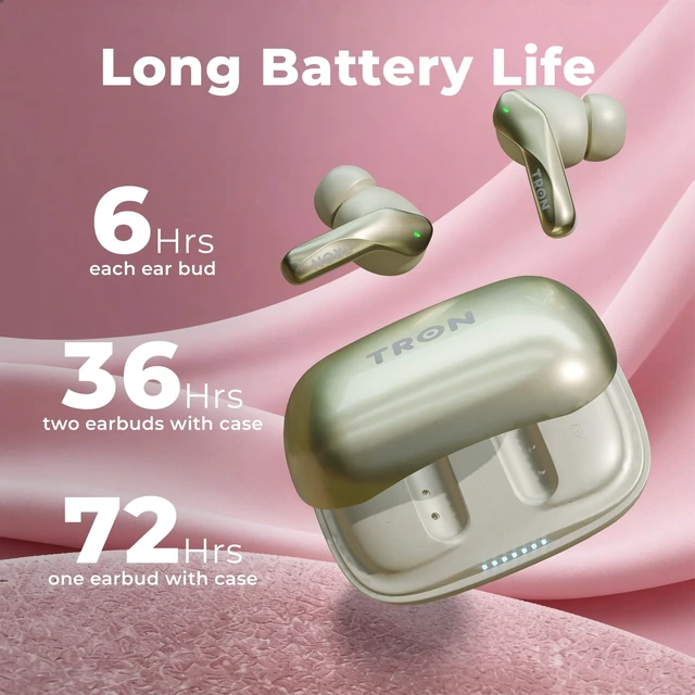 Alt view image 2 of 5 - TRON Wireless Earbuds with -52dB Hybrid Active Noise Cancelling, 6-Mic ENC Clear Calls, 26H Playtime, Low Latency,Spatial Sound, 26H Playtime, HiFi Stereo, in-Ear Headphones (Champagne Gold)