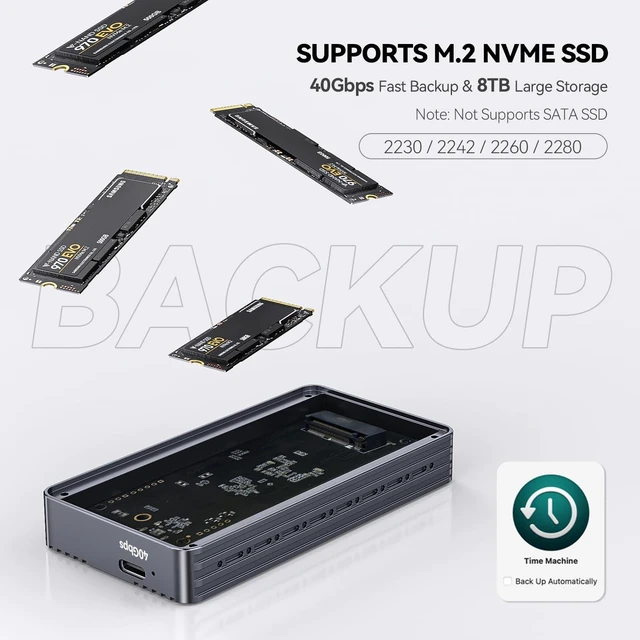 Alt view image 2 of 4 - Minisopuru 40Gbps M.2 NVMe SSD Thunderbolt Enclosure With Cable, 8TB for M1 M2 Pro/Max, USB4/3.2/3.1/3.0/2.0, Support 2280/2260/2242/2230 M & B+M-Key