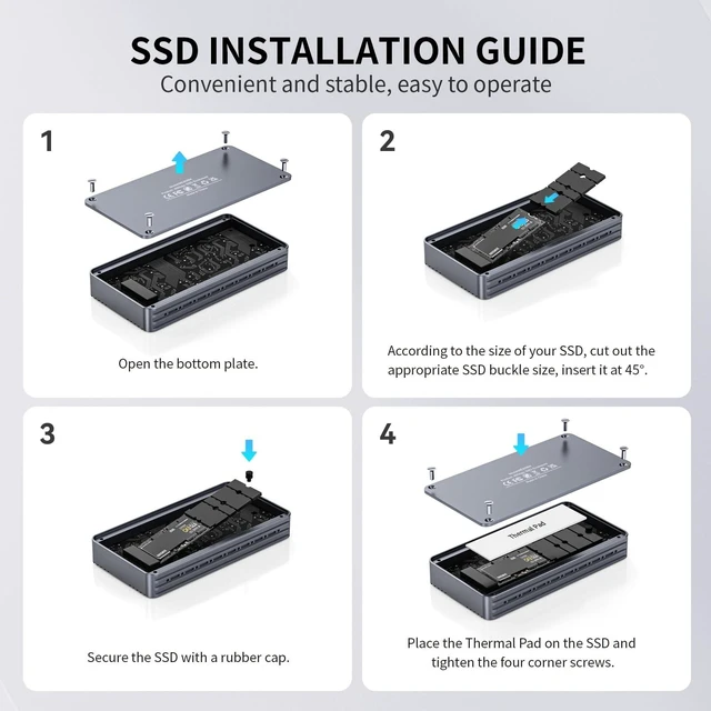 Alt view image 3 of 4 - Minisopuru 40Gbps M.2 NVMe SSD Thunderbolt Enclosure With Cable, 8TB for M1 M2 Pro/Max, USB4/3.2/3.1/3.0/2.0, Support 2280/2260/2242/2230 M & B+M-Key