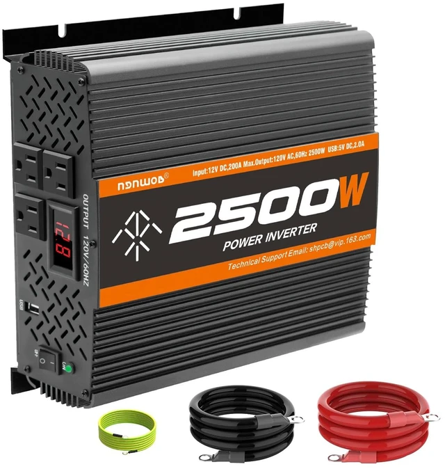 Main image of 2500W Inverter 12V DC to 120V AC Converter for Home, RV, Truck, Off-Grid Solar Power Inverter with Built-in 5V/2.1A USB, AC Hardwire Port, Remote Controller