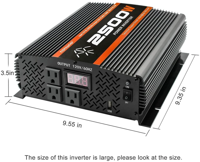 Alt view image 2 of 5 - 2500W Inverter 12V DC to 120V AC Converter for Home, RV, Truck, Off-Grid Solar Power Inverter with Built-in 5V/2.1A USB, AC Hardwire Port, Remote Controller