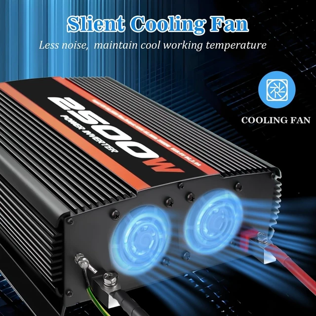 Alt view image 4 of 5 - 2500W Inverter 12V DC to 120V AC Converter for Home, RV, Truck, Off-Grid Solar Power Inverter with Built-in 5V/2.1A USB, AC Hardwire Port, Remote Controller