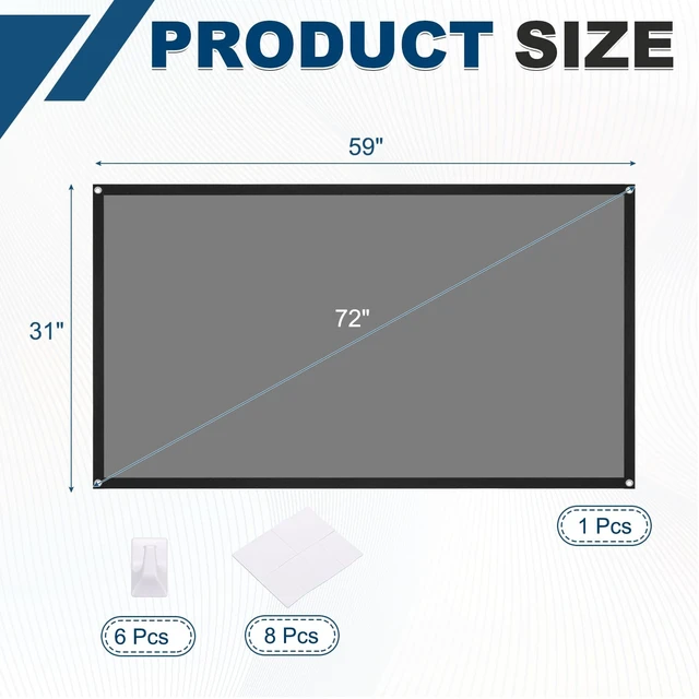 Alt view image 2 of 5 - MECCANIXITY Projector Movie TV Projector Screen 72 Inch 4K HD 16:9 Portable