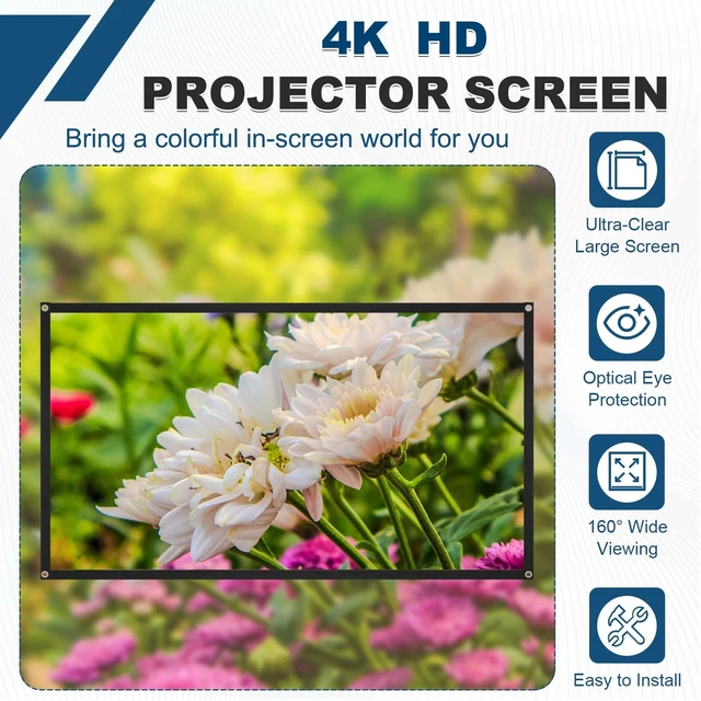 Alt view image 4 of 5 - MECCANIXITY Projector Movie TV Projector Screen 72 Inch 4K HD 16:9 Portable