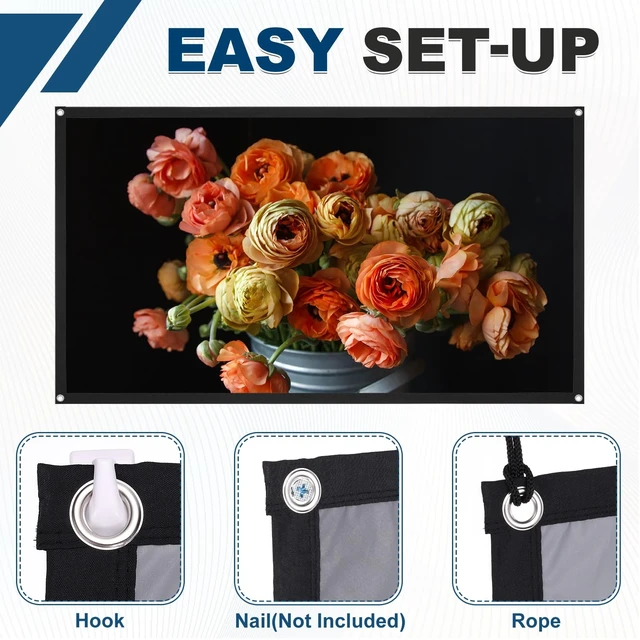Alt view image 5 of 5 - MECCANIXITY Projector Movie TV Projector Screen 72 Inch 4K HD 16:9 Portable