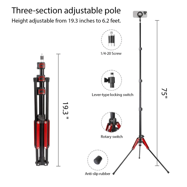 Alt view image 4 of 5 - Golf Tripod & Monopod 2-in-1 Phone Stand Holder with Spike Stake, 75" Extendable Selfie Stick Tripod for Recording Golf Swing, Magnetic Ground Mount for MagSafe & Smartphones - Stable Hands-Free Video