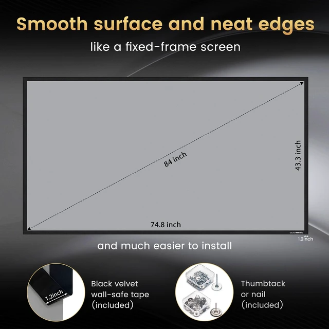 Alt view image 5 of 5 - ALR Projector Screen for Standard Throw- Wall Mounted - High Contrast 70% ALR High Brightness 2.7X Gain - 84 inch 16:9 Gray Screen - by SilverMagic