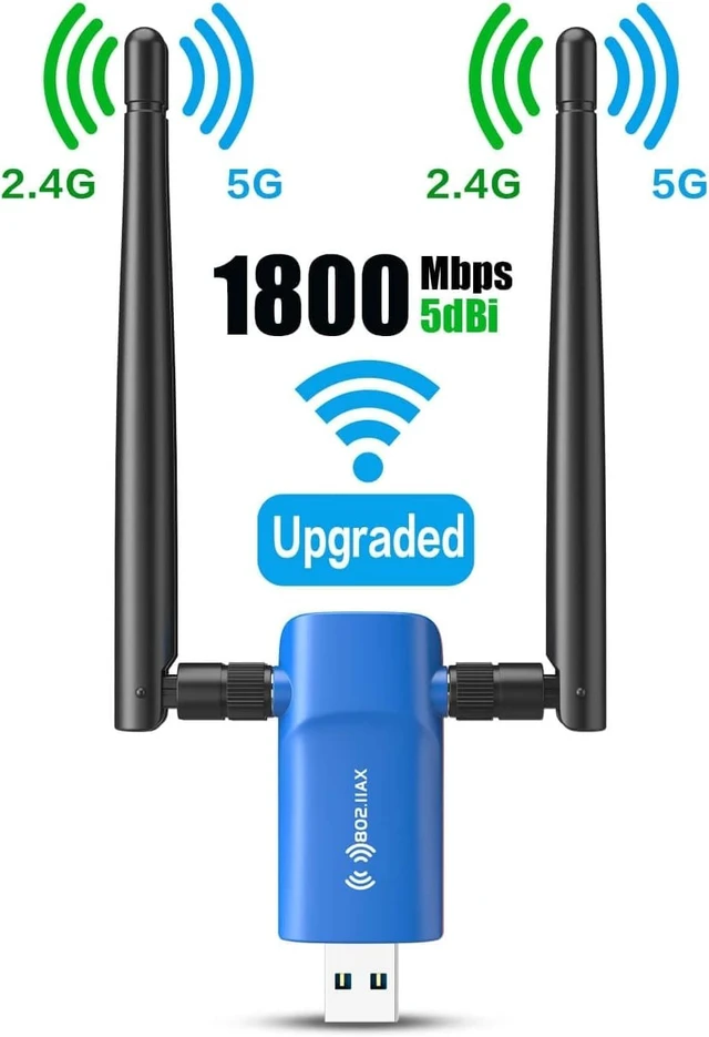 Alt view image 2 of 5 - Nineplus WiFi 6 1800Mbps 802.11ax USB 3.0 Wireless Adapter with PC WiFi Antenna for Win11/10 Gaming Internet Network Card