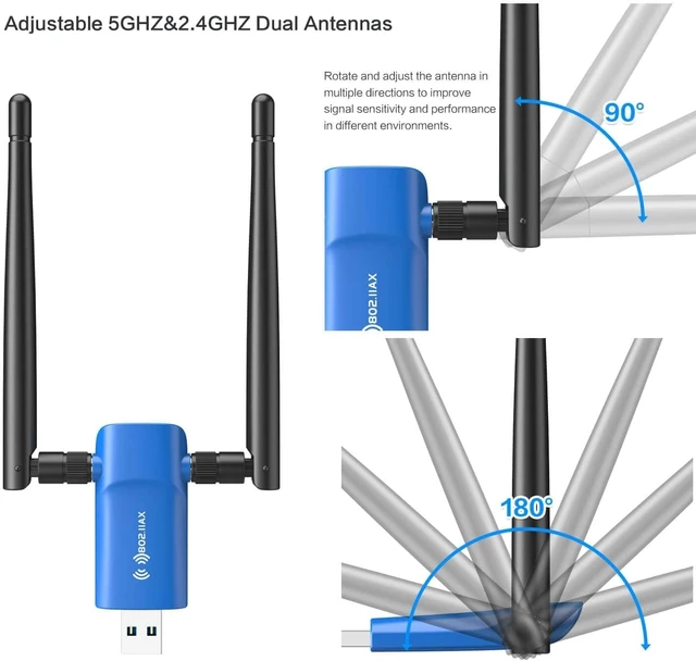 Alt view image 5 of 5 - Nineplus WiFi 6 1800Mbps 802.11ax USB 3.0 Wireless Adapter with PC WiFi Antenna for Win11/10 Gaming Internet Network Card