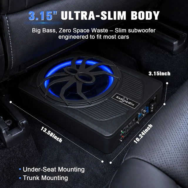 Alt view image 5 of 5 - AMEMONDORA 10 Inch Smart Powered Under Seat Car Subwoofer with APP Control, RGB Ambient Lighting, Built-in Amplifier, 1200W Max Low Profile Active Car Audio Bass Speaker for Truck, SUV, Jeep & Pickup
