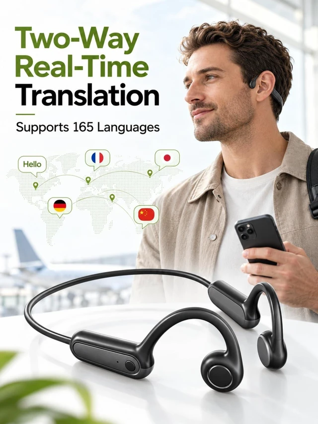 Alt view image 3 of 5 - JKNKCO NE66 AI Translation Bone Conduction Headphones, Bluetooth 5.4 Wireless Open Ear Earbuds with 135+ Languages Real-Time Translator, IPX5 Waterproof Sports Earphones for Running, Swimming,