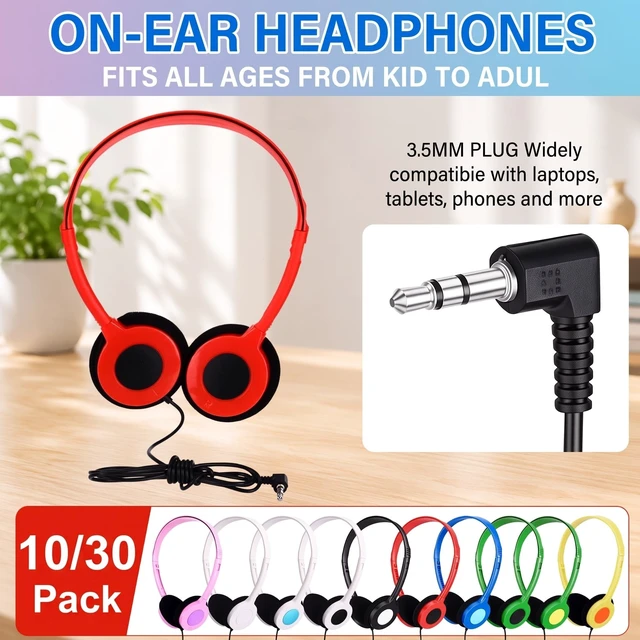Alt view image 2 of 5 - Konohan 30 Pack Headphones Bulk Classroom Headphones, Colorful, Fresh