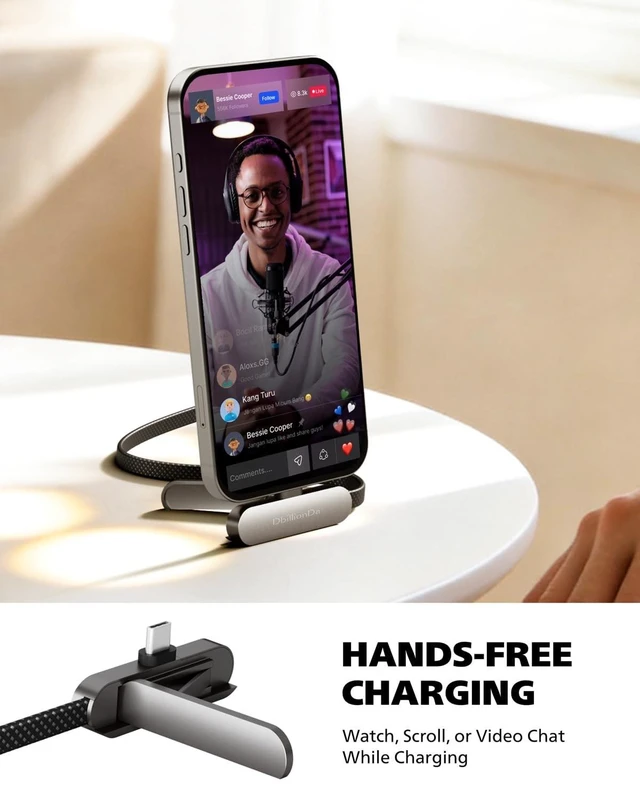 Alt view image 2 of 5 - DbillionDa USB C to USB C Cable, Foldable Phone Stand, 90 Degree, 60W, 3FT
