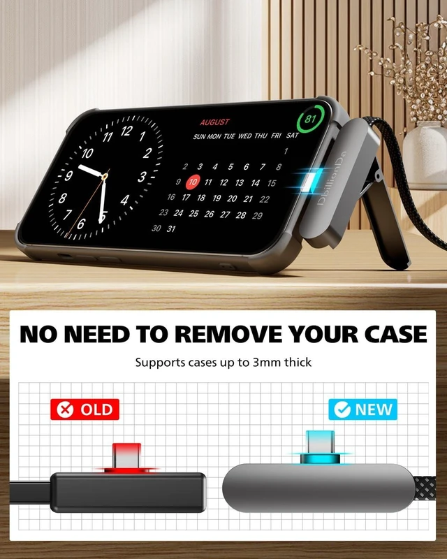 Alt view image 5 of 5 - DbillionDa USB C to USB C Cable, Foldable Phone Stand, 90 Degree, 60W, 3FT