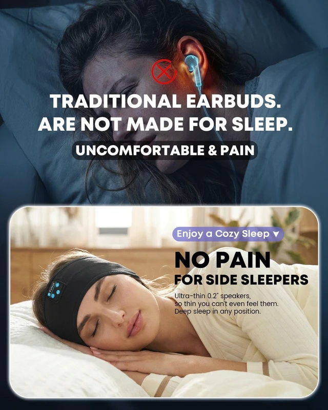 Alt view image 2 of 5 - Fulext Sleep Headphones Bluetooth 5.4 Headband, Sleeping Headband Headphones with Ultra-Thin Stereo Speakers for Side Sleepers Women Men, Wireless Sleep Earphones for Workout Yoga Running