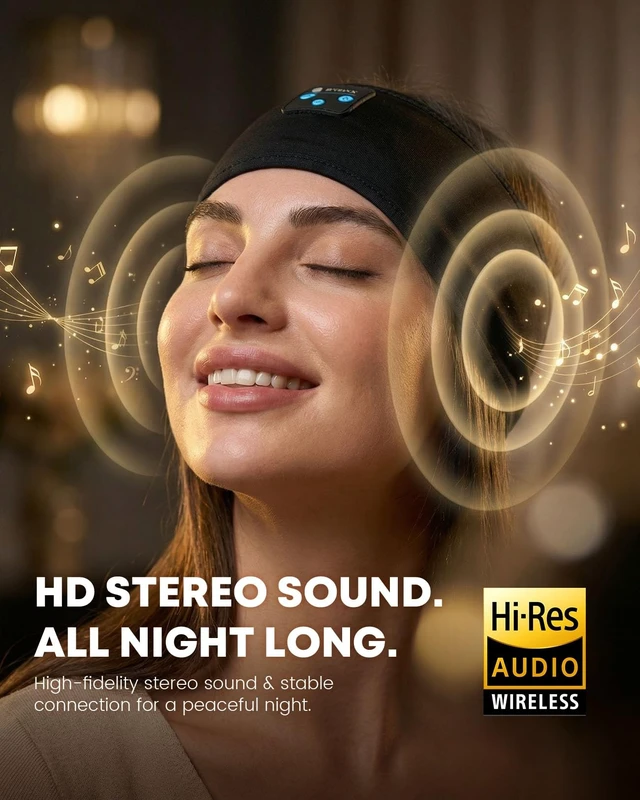Alt view image 3 of 5 - Fulext Sleep Headphones Bluetooth 5.4 Headband, Sleeping Headband Headphones with Ultra-Thin Stereo Speakers for Side Sleepers Women Men, Wireless Sleep Earphones for Workout Yoga Running