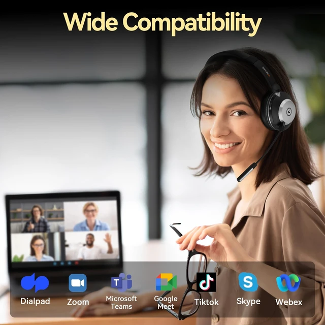 Alt view image 2 of 5 - Wireless Headset with Mic, Bluetooth Headset with Noise Cancelling Mic