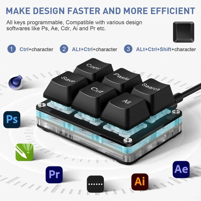 Alt view image 5 of 5 - Mini 6-Key Copy Paste Programmable Keyboard Hotswappable Mechanical Switch