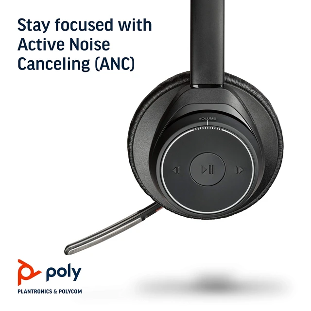 Alt view image 5 of 5 - Plantronics - Voyager Focus UC (Poly) - Bluetooth Dual-Ear (Stereo) Headset with Boom Mic - USB-A Compatible with PC and/or Mac - Active Noise Canceling - Works with Teams (Certified), Zoom & more