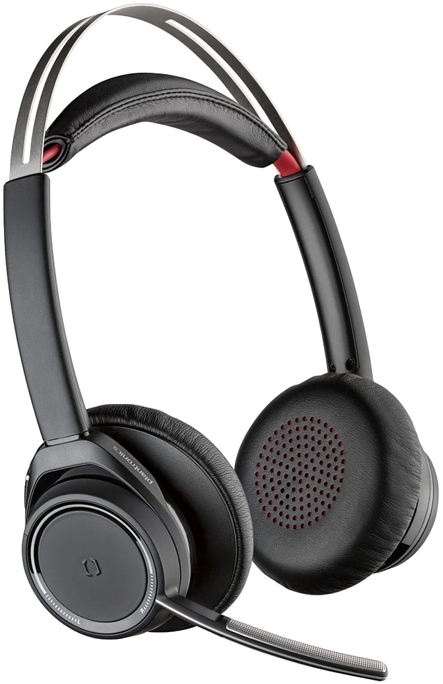 Main image of Plantronics - Voyager Focus UC (Poly) - Bluetooth Dual-Ear (Stereo) Headset with Boom Mic - USB-A Compatible with PC and/or Mac - Active Noise Canceling - Works with Teams (Certified), Zoom & more