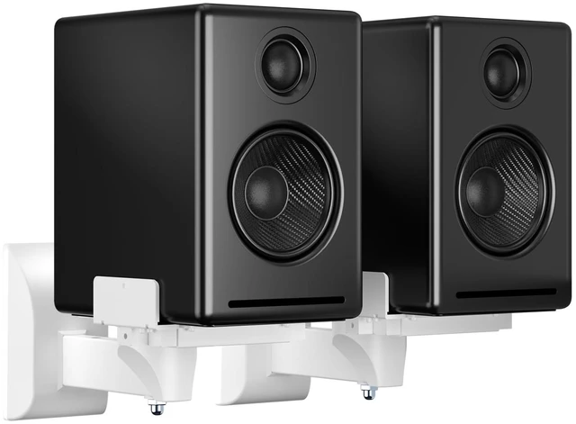Main image of suptek Dual Side Clamping Bookshelf Speaker Wall Mounting Bracket for Large Surrounding Sound Speakers, Hold Up to 55 lbs, White (SPM201W)