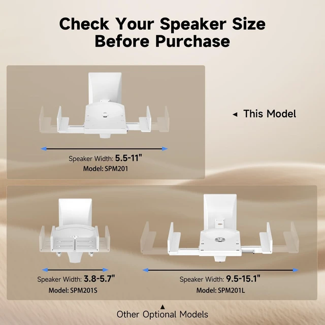 Alt view image 4 of 5 - suptek Dual Side Clamping Bookshelf Speaker Wall Mounting Bracket for Large Surrounding Sound Speakers, Hold Up to 55 lbs, White (SPM201W)