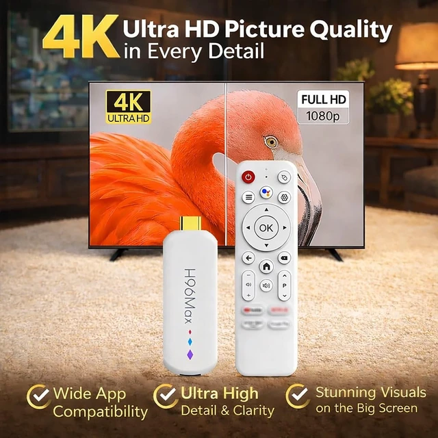 Alt view image 5 of 5 - H96MAX TV Stick 4K Ultra HD Media Player Screencast WiFi6 16GB USB Home Media Player