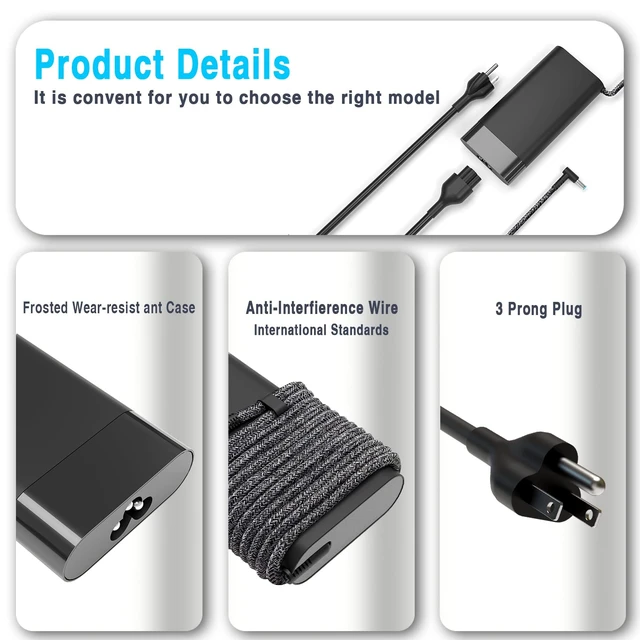 Alt view image 5 of 5 - WZXHU 200W Laptop Charger Compatible with HP Pavilion Gaming 15 16 17 15t 17t ZBook Fury Create Studio 15 17 G3 G4 G5 G6 G7 G8 Envy 15 2020 TPN-DA10 L00818-850 Power Supply Cord AC Adapter