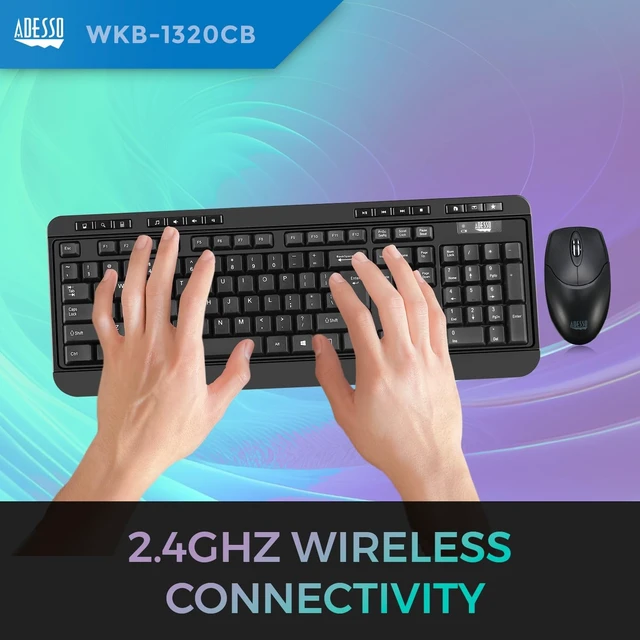 Alt view image 3 of 5 - Adesso TAA Compliant Wireless Desktop Keyboard and Mouse Combo 2.4 GHz RF Long Range Cordless Set Full Size 104 Key Layout Membrane Switches Computer Input for Windows PC Black