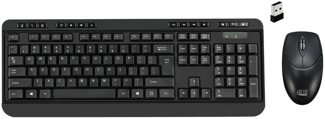 Main image of Adesso TAA Compliant Wireless Desktop Keyboard and Mouse Combo 2.4 GHz RF Long Range Cordless Set Full Size 104 Key Layout Membrane Switches Computer Input for Windows PC Black