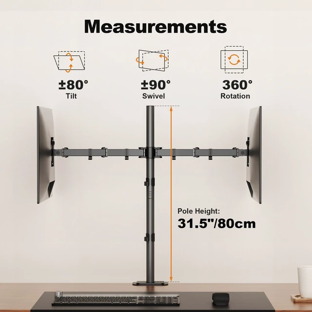 Alt view image 2 of 5 - Suptek Dual Monitor Desk Mount, Adjustable Dual Monitor Arm for 2 Computer Screens up to 27 inch, Extra Tall 31.5" Pole Dual Monitor Stand for Desk, Holds up to 22 lbs(MD6842)