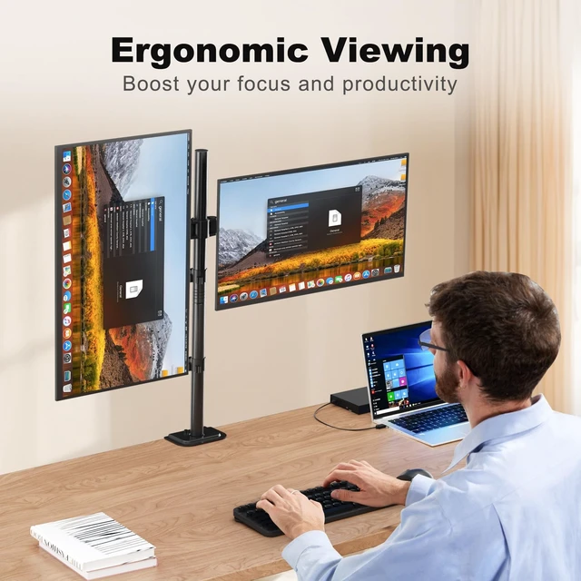 Alt view image 5 of 5 - Suptek Dual Monitor Desk Mount, Adjustable Dual Monitor Arm for 2 Computer Screens up to 27 inch, Extra Tall 31.5" Pole Dual Monitor Stand for Desk, Holds up to 22 lbs(MD6842)