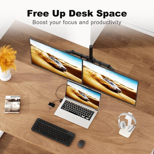 Alt view image 4 of 5 - Suptek Dual Monitor Desk Mount, Adjustable Dual Monitor Arm for 2 Computer Screens up to 27 inch, Extra Tall 31.5" Pole Dual Monitor Stand for Desk, Holds up to 22 lbs(MD6842)
