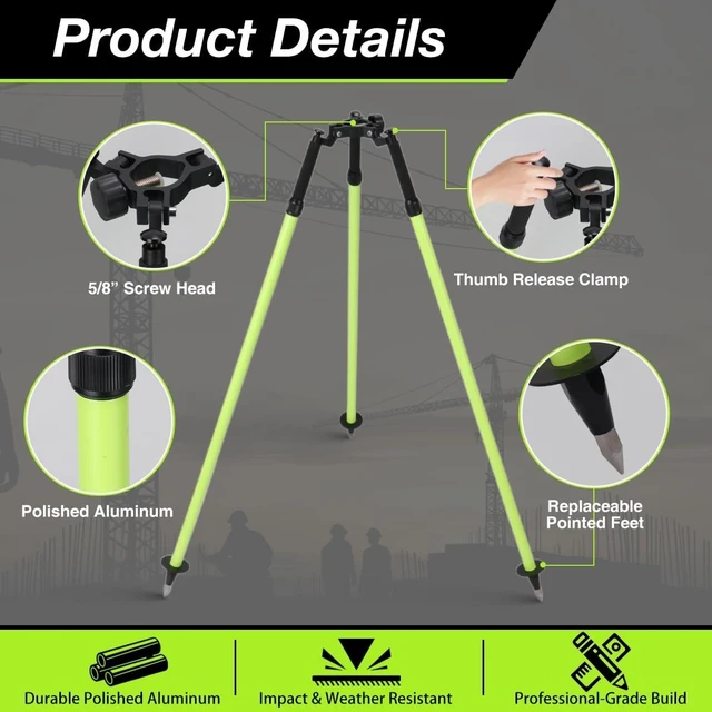 Alt view image 3 of 5 - MOETER Survey Pole Tripod Aluminum with Thumb Release, 5/8"-11 Thread