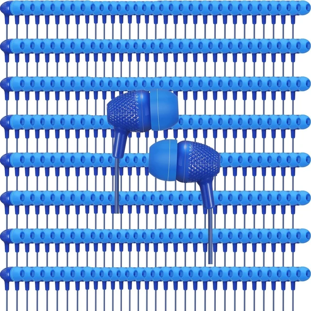 Main image of Macarrie 200 Pack Earbuds Bulk Headphones 3.5 mm Classroom, Blue