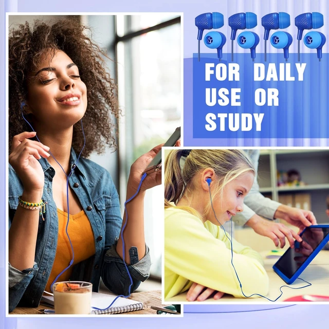 Alt view image 3 of 5 - Macarrie 200 Pack Earbuds Bulk Headphones 3.5 mm Classroom, Blue