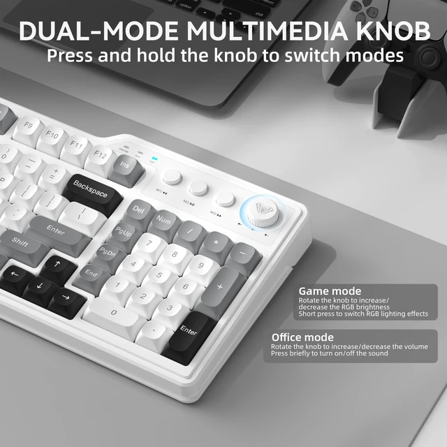 Alt view image 5 of 5 - Aula F3099 Wireless Gaming Computer Keyboard with Number Pad & Knob