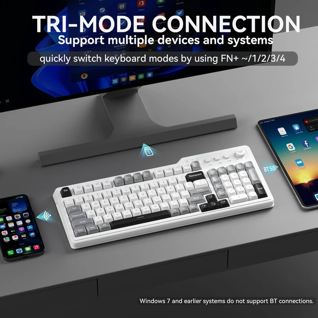 Alt view image 3 of 5 - Aula F3099 Wireless Gaming Computer Keyboard with Number Pad & Knob