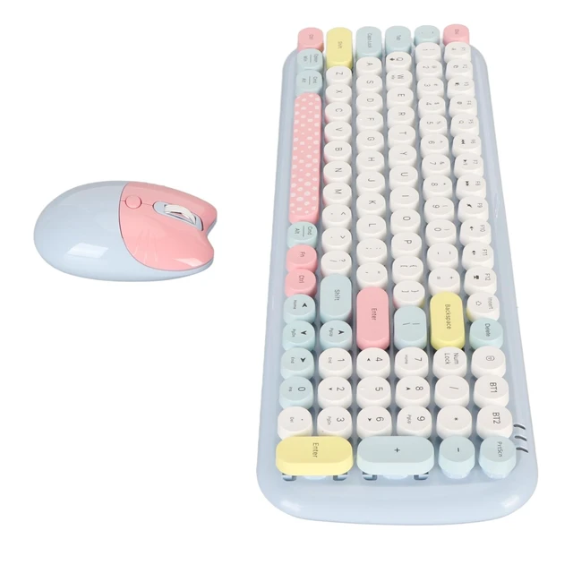 Alt view image 4 of 5 - Vikye Cute Typewriter Design Wireless Keyboard Mouse, Colorful, Ergonomic, Adjustable DPI, Detachable Keycaps, Automatic Sleep Mode, 12 Multimedia Hotkeys, Wide Compatibility (Blue)
