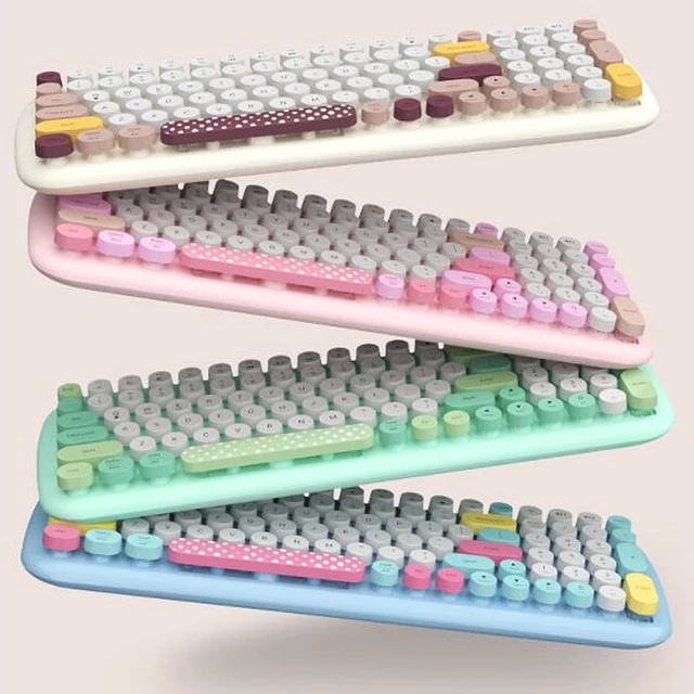 Alt view image 5 of 5 - Vikye Cute Typewriter Design Wireless Keyboard Mouse, Colorful, Ergonomic, Adjustable DPI, Detachable Keycaps, Automatic Sleep Mode, 12 Multimedia Hotkeys, Wide Compatibility (Blue)